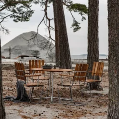 Grythyttan Stålmöbler Table For Outdoor Use*9A dining table, Oiled oak-hot-dip galvanized stand Ø120 cm Beige