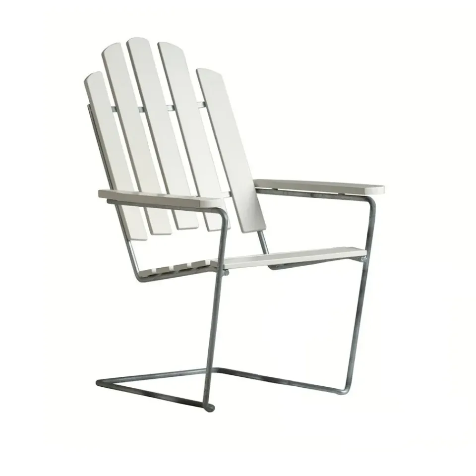 Grythyttan Stålmöbler Seating*A3 sun chair, lacquer oak-hot-dip galvanized White