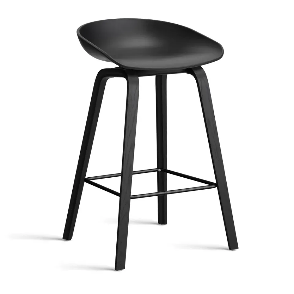 HAY Bar Stools*About a Stool AAL32 Low 2.0 bar stool oak base, - steel footrest Black