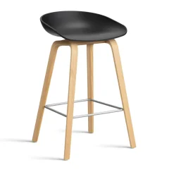 HAY Bar Stools*About a Stool AAL32 Low 2.0 bar stool lacquered oak base, -stainless steel footrest Black
