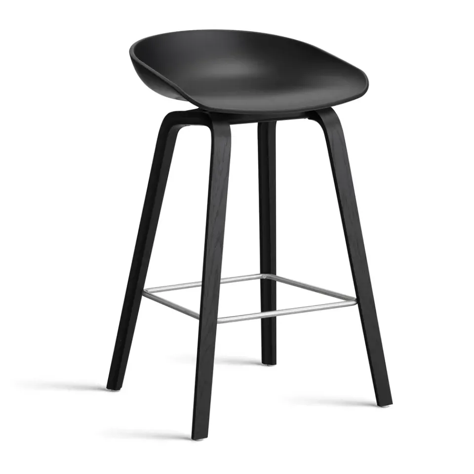 HAY Bar Stools*About a Stool AAL32 Low 2.0 bar stool oak base, -stainless steel footrest Black
