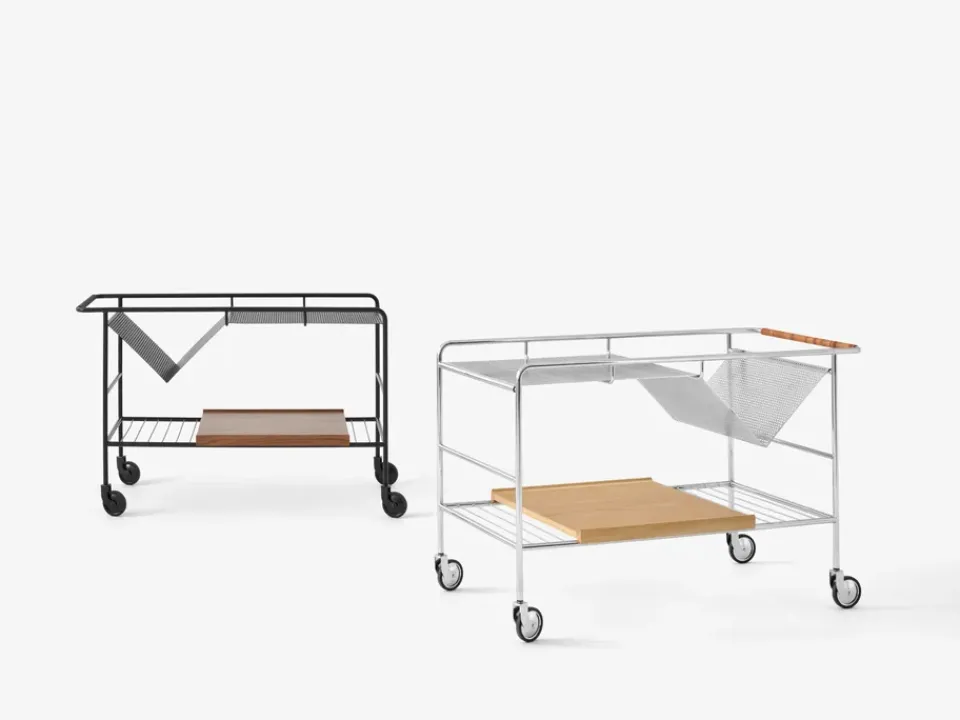 &Tradition Serving Trolleys*Alima storage trolley varnished oak, Chrome & lacquered oak BrownSilver-coloured