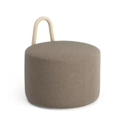 Swedese Sitting Poufs*Amstelle pouf medium with wheel box natural lacquer, Main Line Flax 23 Beige