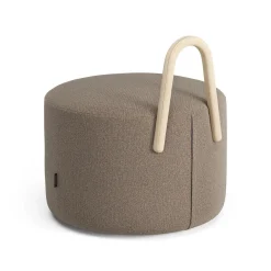 Swedese Sitting Poufs*Amstelle pouf medium with wheel box natural lacquer, Main Line Flax 23 Beige