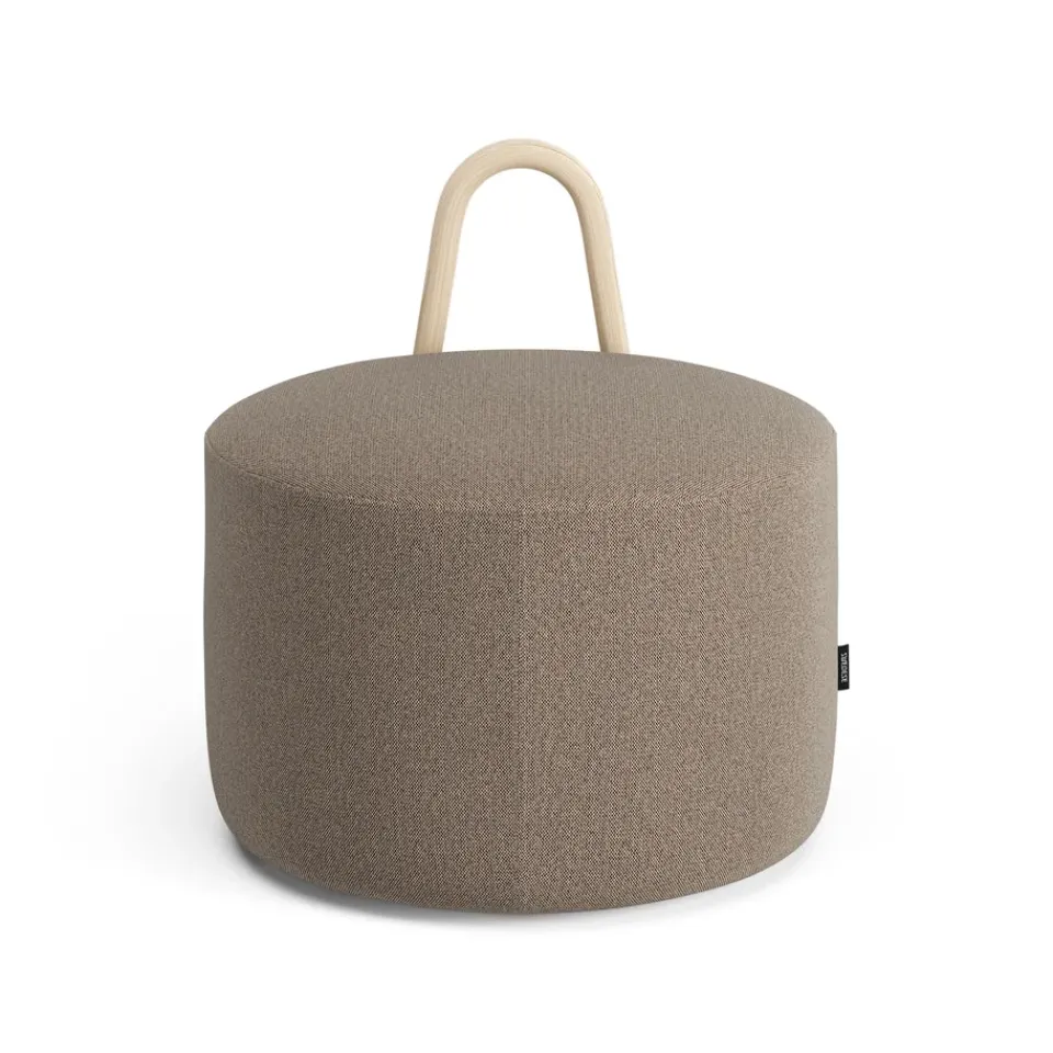 Swedese Sitting Poufs*Amstelle pouf medium with wheel oak natural lacquer, Main Line Flax 23 Beige