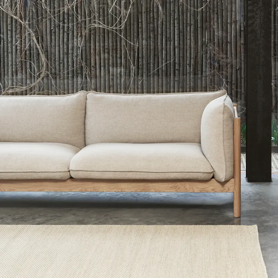 HAY Sofas*Arbour ECO 2-seater sofa, Fabric Vidar 472 mustard, wax-oiled walnut Yellow