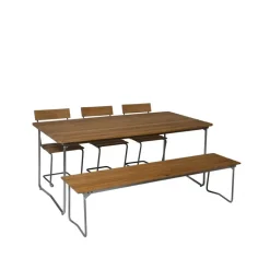 Grythyttan Stålmöbler Table For Outdoor Use*B31 dining table, Teak-hot-dip galvanized stand Brown