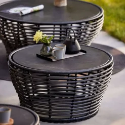Cane-line Table For Outdoor Use|Outdoor Lounge Furniture*Basket coffee table, Fossil , large, grey braided base Black