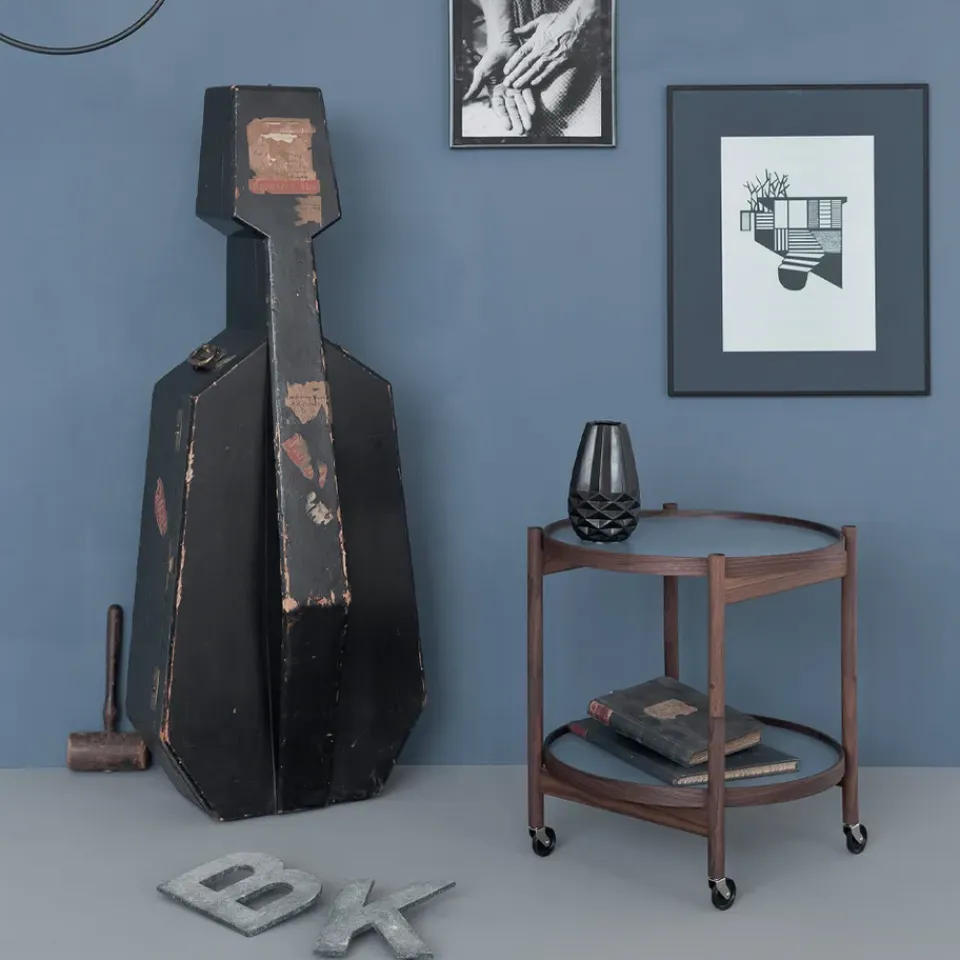 Brdr. Krüger Side Tables*Bølling Tray Table model 50, Stone, oiled walnut stand Grey