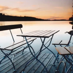 Grythyttan Stålmöbler Table For Outdoor Use*Bryggeri table, Teak-hot-dip galvanized stand Brown