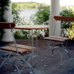 Grythyttan Stålmöbler Balcony Furniture|Table For Outdoor Use*Bryggeri tripod table, Teak-hot-dip galvanized stand Brown