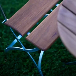 Grythyttan Stålmöbler Balcony Furniture|Table For Outdoor Use*Bryggeri tripod table, Teak-hot-dip galvanized stand Brown
