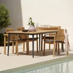 Cane-line Table For Outdoor Use*Core dining table teak 160x100x74 cm, Lava grey stand Brown