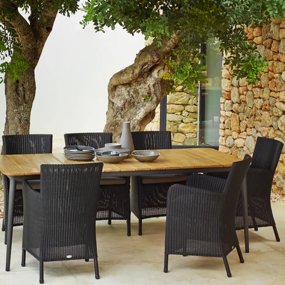 Cane-line Table For Outdoor Use*Core dining table teak 274x100x74 cm, Lava grey stand Brown