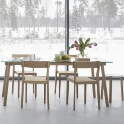 A2 Dining Tables*Corners dining table, Oak white oil.glass Beige