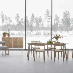 A2 Dining Tables*Corners dining table, Oak white oil.glass Beige