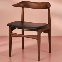 Warm Nordic Chairs*Cow Horn chair, Leather ivory, walnut legs BrownWhite