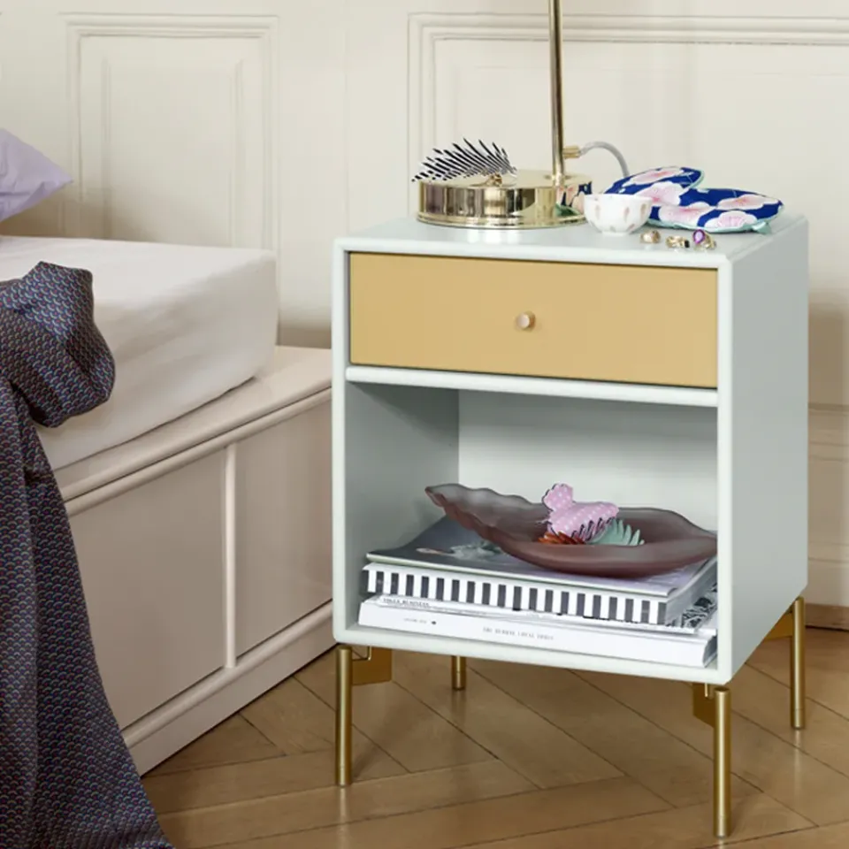 Montana Bedside Tables*Dream bedside table, Black jade 163, chrome legs Green