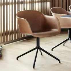 Muuto Office Chairs*Fiber armchair office chair swivel base with return, leather-anthracite Black
