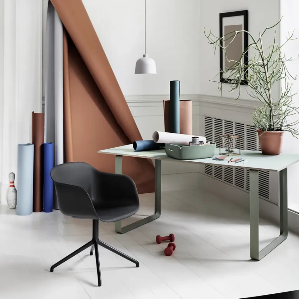 Muuto Office Chairs*Fiber armchair office chair swivel base with return, Dusty , base Green