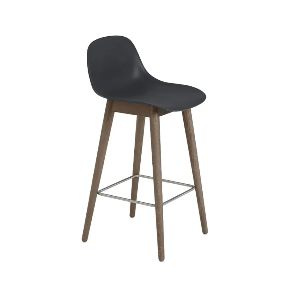 Muuto Bar Stools*Fiber barstool with backrest 65 cm, -dark brown stained legs Black