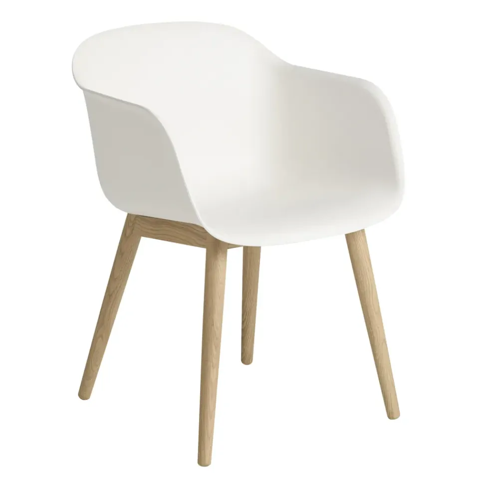 Muuto Chairs*Fiber Chair chair with armrest and wooden legs, Natural -Oak White