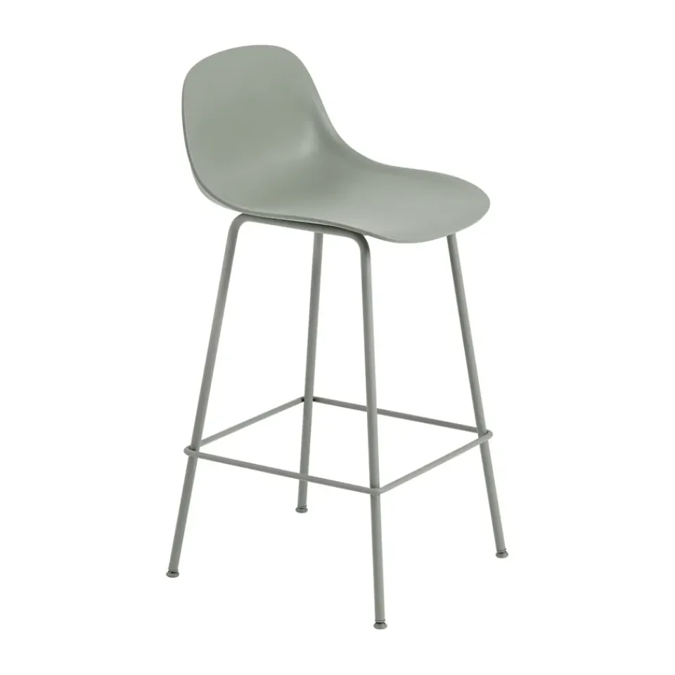 Muuto Bar Stools*Fiber Tube Bar Chair With Back Rest 75 Cm, Dusty Green
