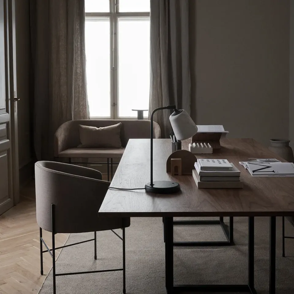 New Works Dining Tables*Florence rectangular dining table, Natural oak. black stand Beige