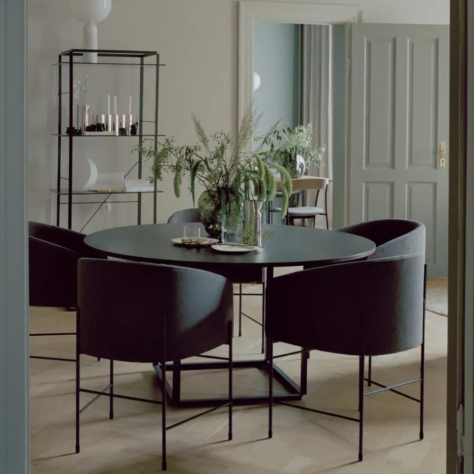 New Works Dining Tables*Florence round dining table, marquina marble. ø120 cm. stand Black