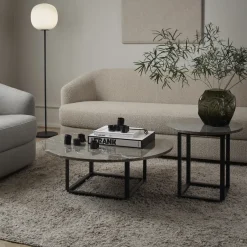 New Works Side Tables*Florence side table, Gris du marais marble. ø50 cm. black stand Grey