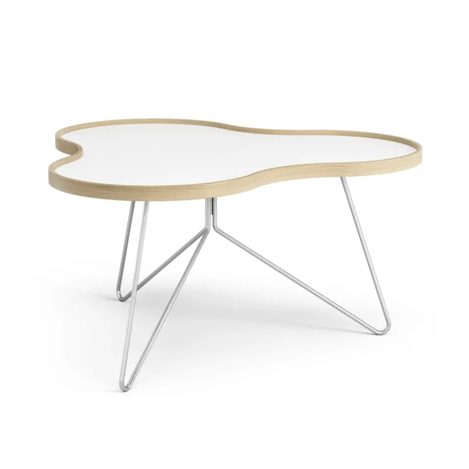 Swedese Coffee Tables*Flower table 84x90 cm, 45 cm--oak edge-chrome White