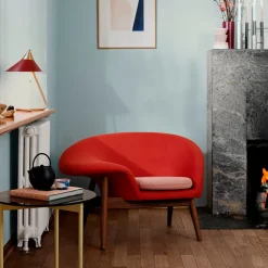 Warm Nordic Armchairs & Footstools*Fried Egg armchair, Fabric canvas 134 melange, oiled teak legs Grey