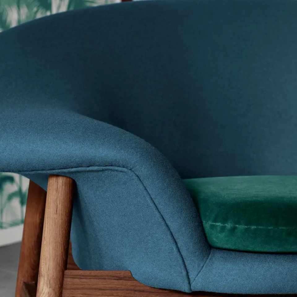 Warm Nordic Armchairs & Footstools*Fried Egg armchair, Fabric canvas 424 dark ochre, oiled teak legs Yellow
