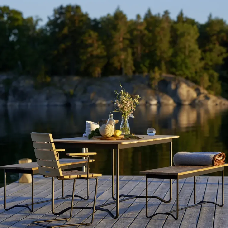 Skargaarden Table For Outdoor Use*Grinda table, Teak, small, black frame Brown
