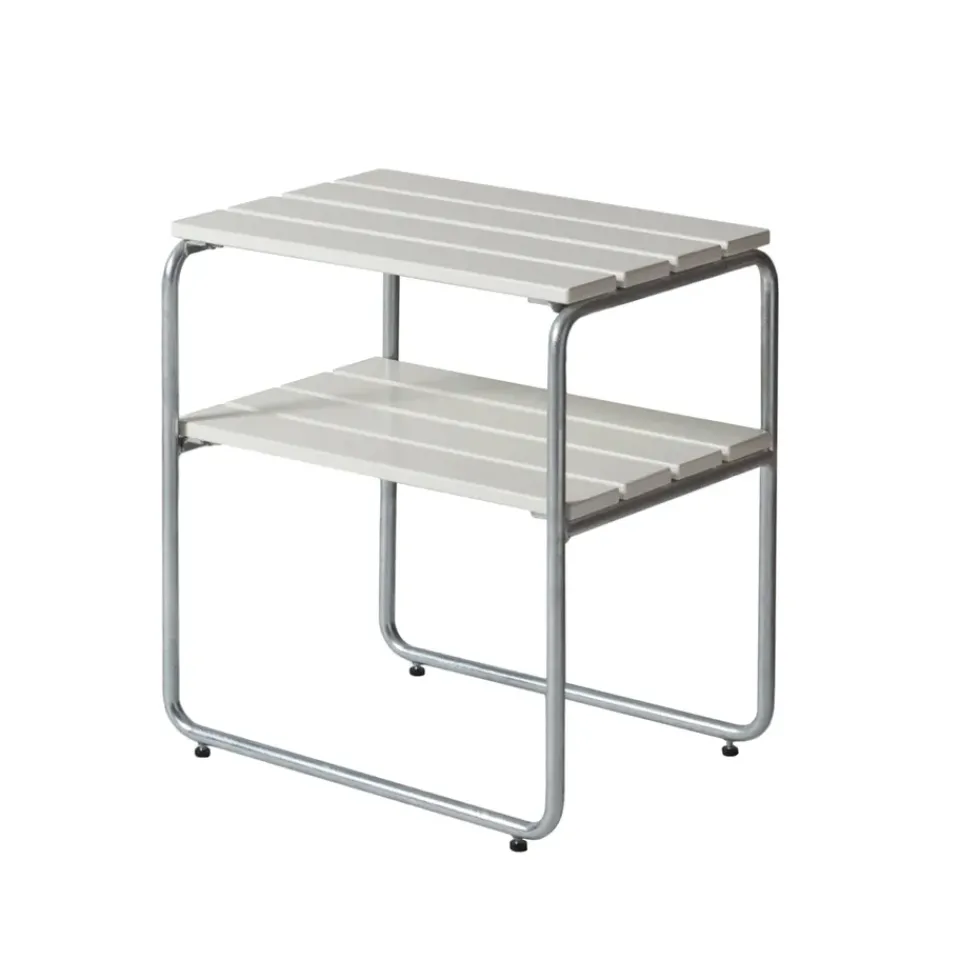 Grythyttan Stålmöbler Table For Outdoor Use*Grythyttan side table, lacquer oak-hot-dip galvanized stand White