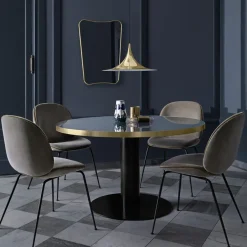 GUBI Dining Tables*2.0 dining table, Marble . ø110. stand Black