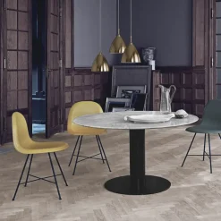 GUBI Dining Tables*2.0 dining table, Marble . ø110. stand Black