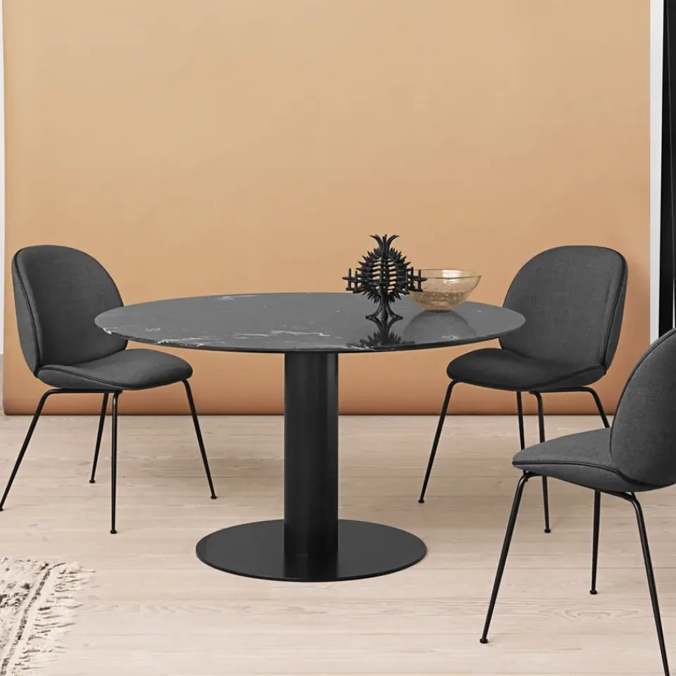 GUBI Dining Tables*2.0 dining table, Marble . ø110. black stand Green