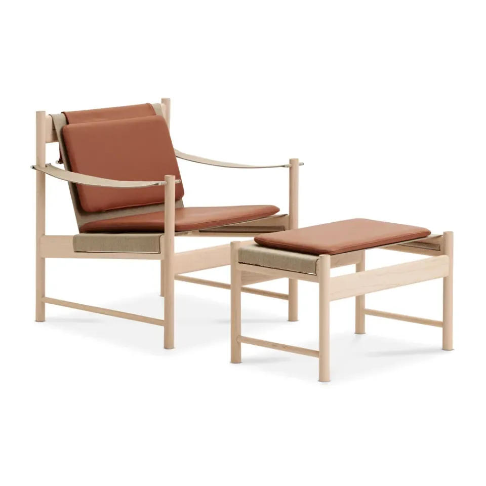 Brdr. Krüger Armchairs & Footstools*HB lounge chair, White oiled maple-leather brandy Brown