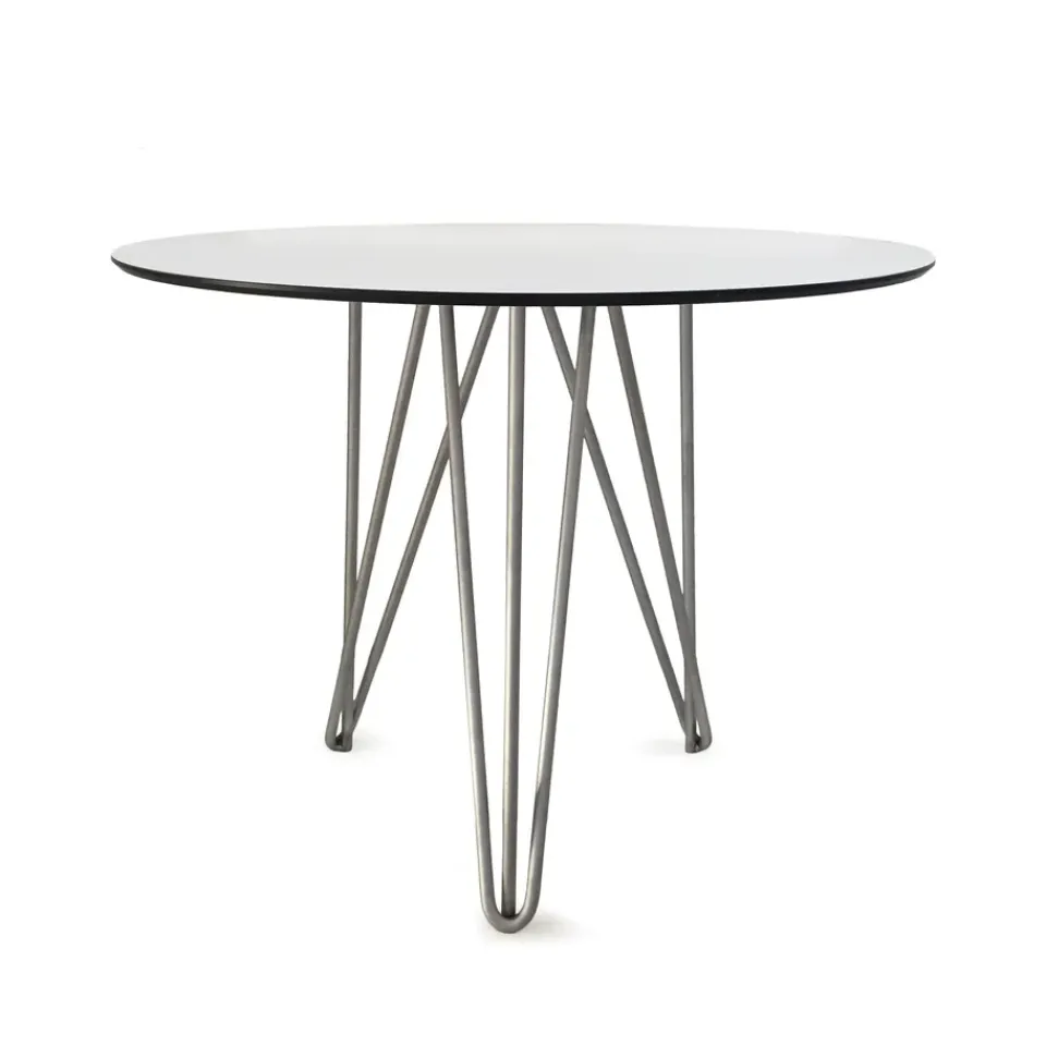 Grythyttan Stålmöbler Table For Outdoor Use*High Tech table, ø90 cm, -hot-dip galvanized stand White