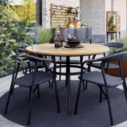 Cane-line Table For Outdoor Use*Joy dining table round, Fossil -light Ø144 cm Grey