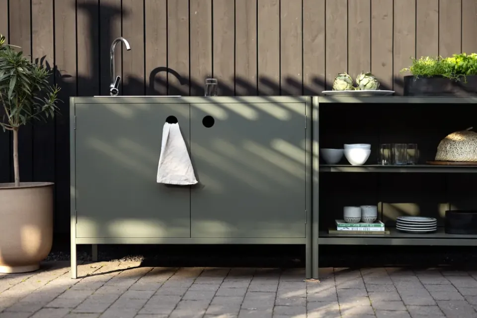 Brafab Garden Details & Accessories*Kelia outdoor kitchen bench with shelves, Nordic , 121x91x64 cm Green