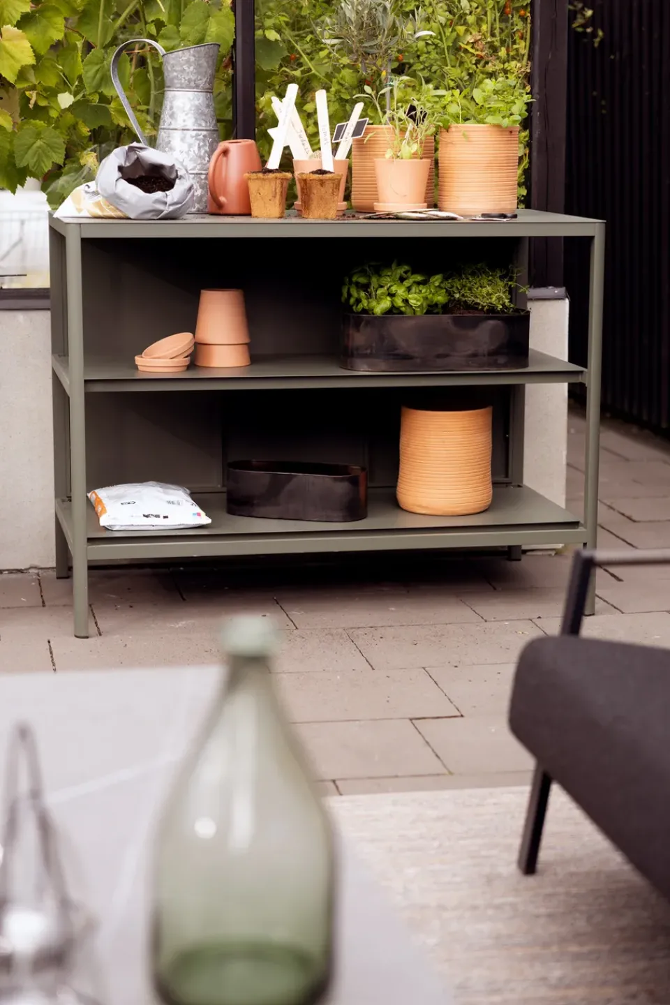Brafab Garden Details & Accessories*Kelia outdoor kitchen bench with shelves, Nordic , 121x91x64 cm Green