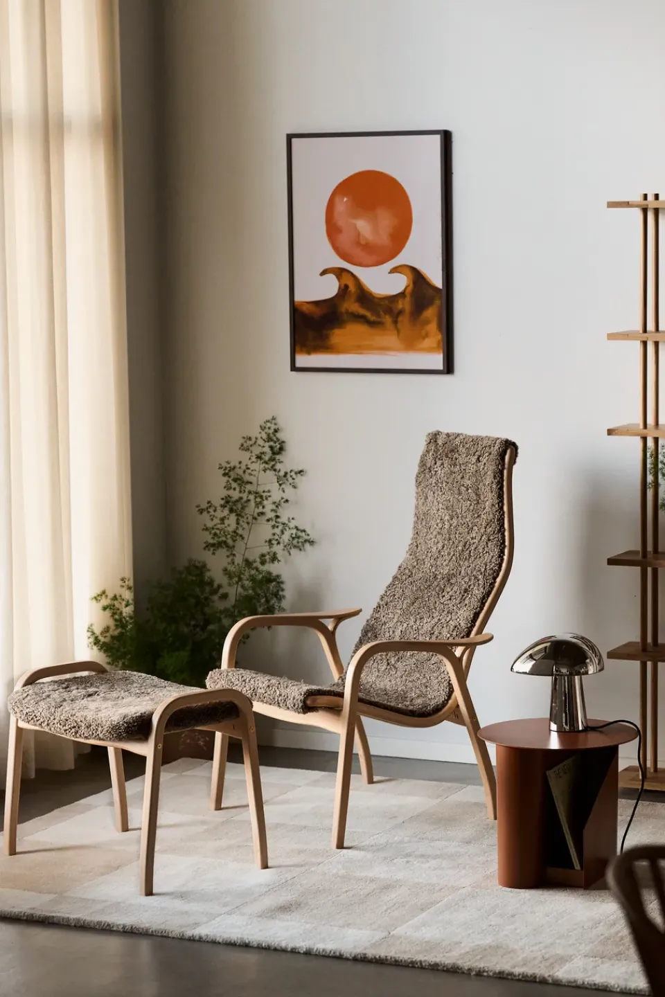 Swedese Armchairs & Footstools*Lamino arm chair laquered beech/sheep skin, Sahara (nougat brown) Beige