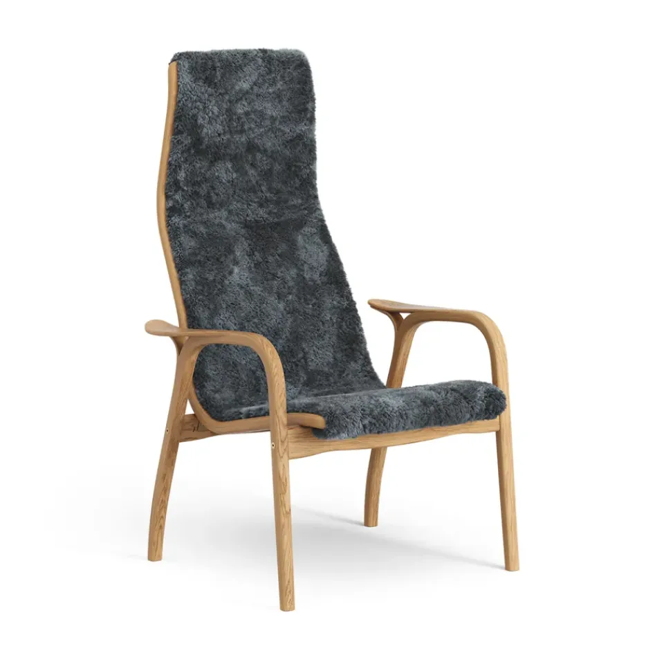 Swedese Armchairs & Footstools*Lamino arm chair oiled oak/sheep skin, Charcoal (dark ) Grey