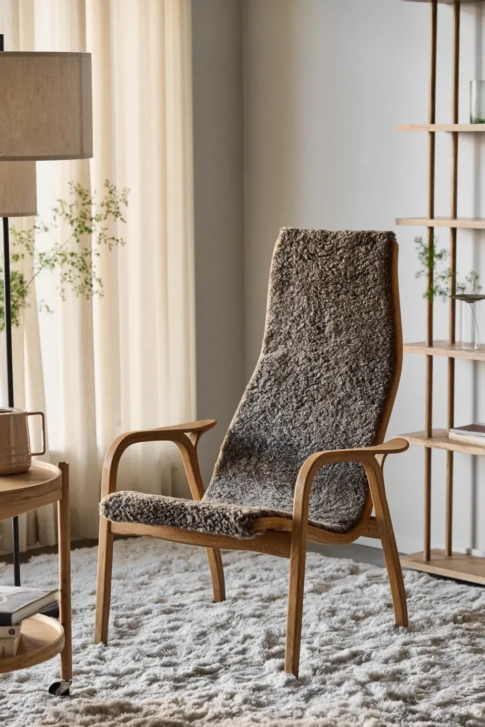Swedese Armchairs & Footstools*Lamino arm chair oiled oak/sheep skin, Sahara (nougat brown) Beige
