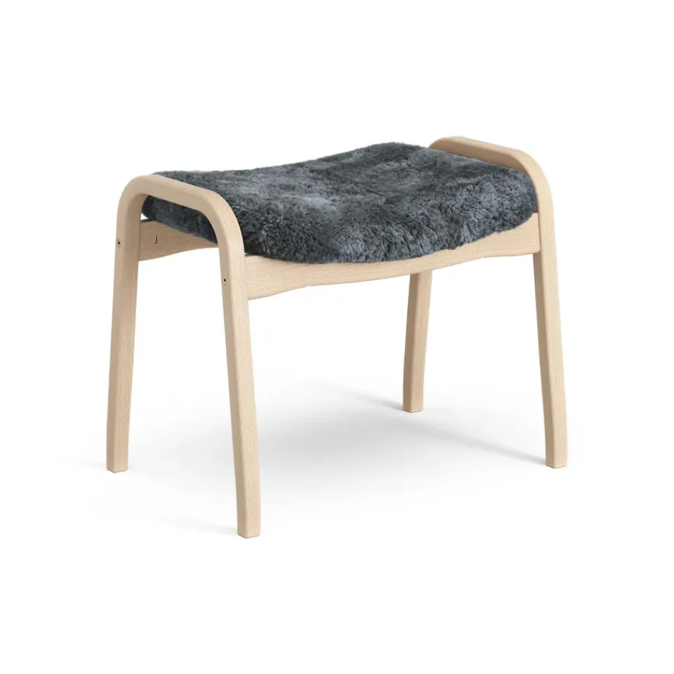 Swedese Armchairs & Footstools*Lamino foot stool laquered beech/sheep skin, Charcoal (dark grey) Beige