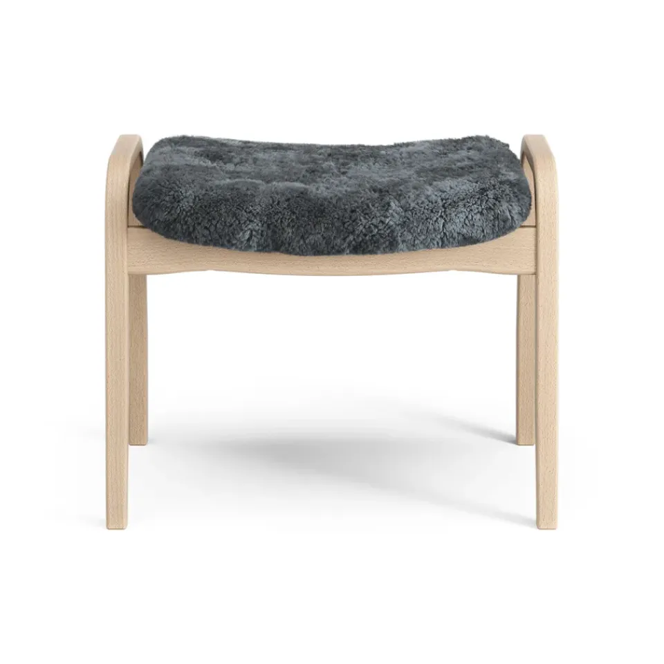 Swedese Armchairs & Footstools*Lamino foot stool laquered beech/sheep skin, Charcoal (dark grey) Beige