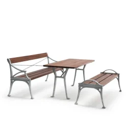 Byarums bruk Garden Sofas & Garden Benches*Lessebo bench, Mahogany, raw aluminum stand BrownSilver-coloured