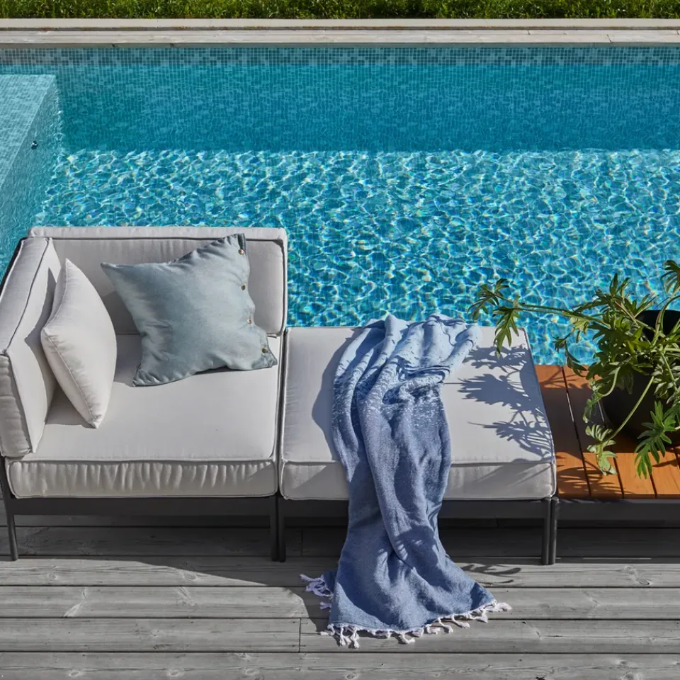 Skargaarden Outdoor Lounge Furniture|Garden Sofas & Garden Benches*Lidö modular sofa, Sunbrella Deave silver , foot stool, d. aluminium frame Grey